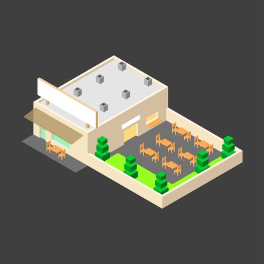 Basit bir bina tasarımına sahip bir dükkanın çizimi