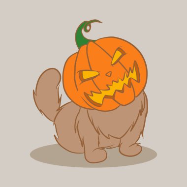 Cadılar Bayramı vektörü balkabağı kedisi. Kafasında balkabağı olan kedi.