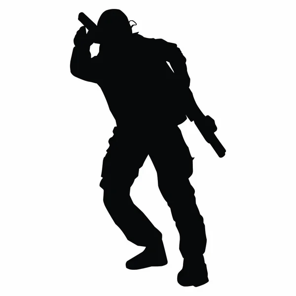Σιλουέτα Ενός Στρατιώτη Που Κρατάει Όπλο Διανυσματική Εικόνα — Διανυσματικό Αρχείο