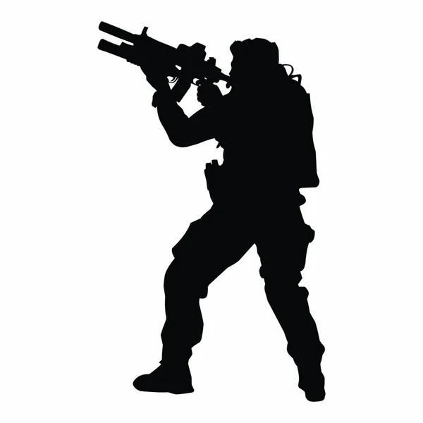 Silueta Soldado Sosteniendo Arma Imagen Vectorial — Vector de stock