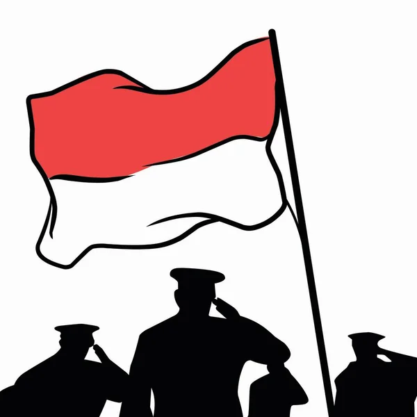 Indonesische Soldatensilhouette Indonesischer Unabhängigkeitstag — Stockvektor
