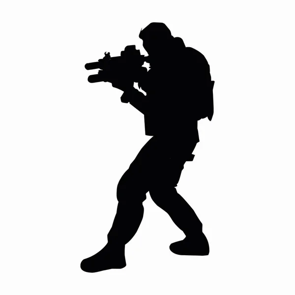 Silhouette Soldat Tenant Une Arme Image Vectorielle — Image vectorielle