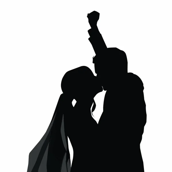 Romantische Paarsilhouette Silhouette Des Paares Bei Der Hochzeit — Stockvektor