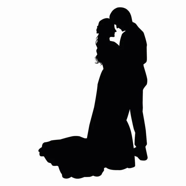 Romantic Couple Silhouette Silhouette Couple Wedding — Stock Vector