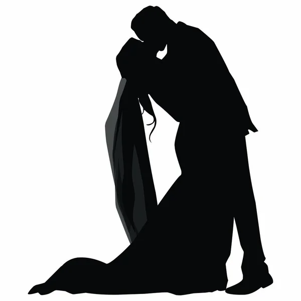 Romantische Paarsilhouette Silhouette Des Paares Bei Der Hochzeit — Stockvektor