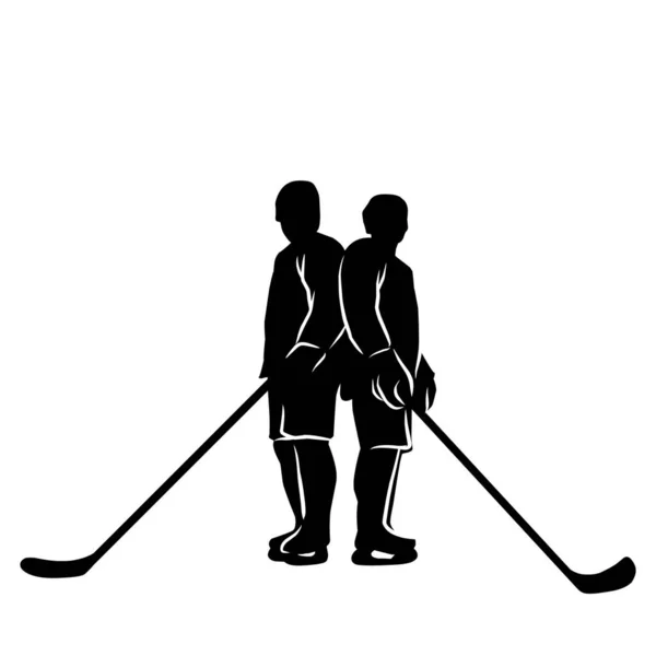 Hockeyspeler Silhouet Silhouet Van Hockeyspeler Gebaren Poses Uitdrukkingen — Stockvector