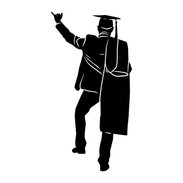 卒業生のシルエットを手描きしました バックグラウンドデザインに使用できる卒業生の影の形でのグラフィックアセット — ストックベクタ