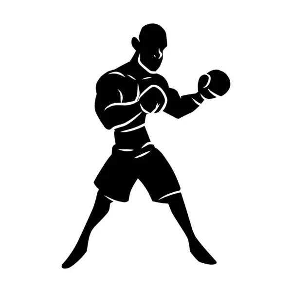 Boxer Disegno Mano Silhouette Attività Grafiche Sotto Forma Ombre Giocatori — Vettoriale Stock