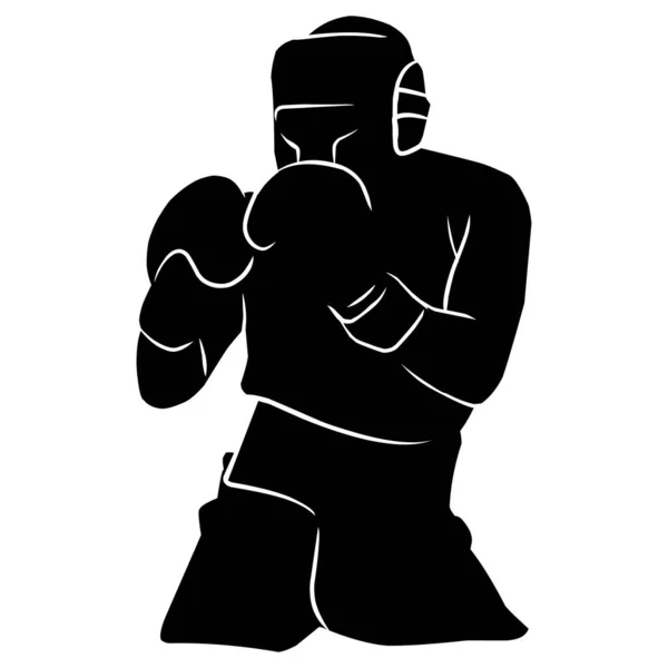 Silueta Del Boxeador Dibujo Mano Activos Gráficos Forma Sombras Jugadores — Vector de stock
