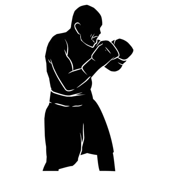 Boxer Silhouette Hand Drawing Graphic Assets Form Shadows Boxing Players — Stock Vector