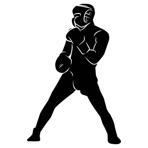 Silueta Del Boxeador Dibujo Mano Activos Gráficos Forma Sombras Jugadores — Vector de stock