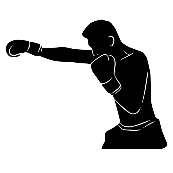 ボクサーのシルエットの手描き バックグラウンドデザインに使用できるボクシングプレーヤーの影の形でのグラフィックアセット — ストックベクタ
