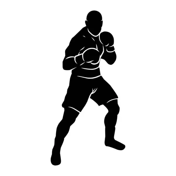 ボクサーのシルエットの手描き バックグラウンドデザインに使用できるボクシングプレーヤーの影の形でのグラフィックアセット — ストックベクタ
