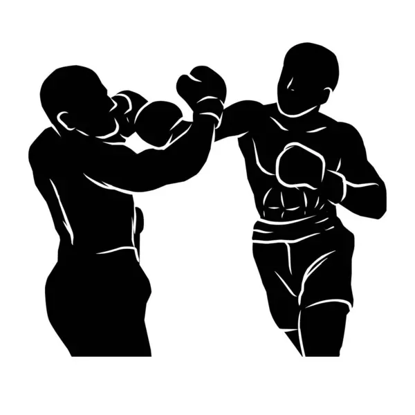 Desenho Mão Silhueta Boxer Ativos Gráficos Forma Sombras Jogadores Boxe — Vetor de Stock