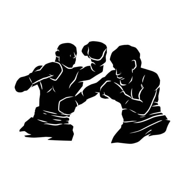Boxer Silhouette Dessin Main Actifs Graphiques Sous Forme Ombres Joueurs — Image vectorielle