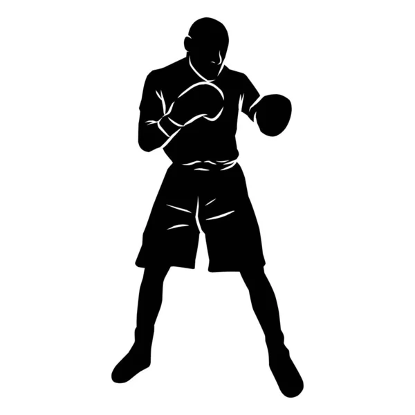 Silueta Del Boxeador Dibujo Mano Activos Gráficos Forma Sombras Jugadores — Archivo Imágenes Vectoriales