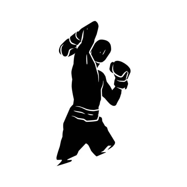 Боксерский Силуэт Ручной Работы Графические Активы Виде Теней Игроков Бокс — стоковый вектор