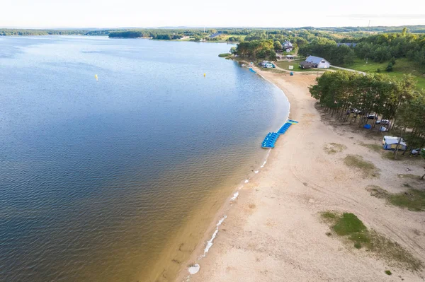 stock image aerial view of a beautiful sandy beach with a boat. the view from the drone