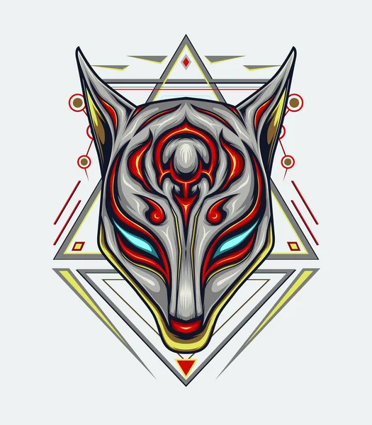 Fox Kitsune Met Ornament Illustratie Voor Bedrijf Merchandise — Stockvector