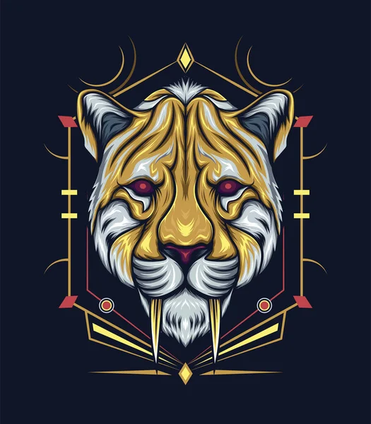 カラフルなスミロドンヘッド神聖な幾何学 セイバー歯のロゴ — ストックベクタ
