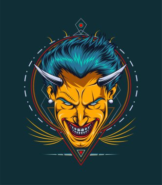 Şeytan başlı vektör çizimi çelik boynuzla