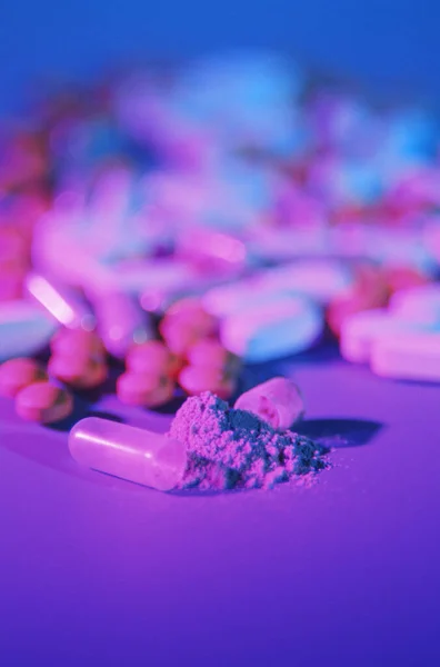 Медицинские Таблетки Капсула Аптека Макрос — стоковое фото