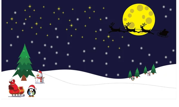 Fondo Navidad Con Luna Claus Tren — Vector de stock