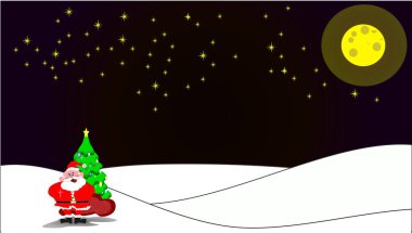 Karda ve ay ışığında Noel Baba Siyah Noel Arkaplanı