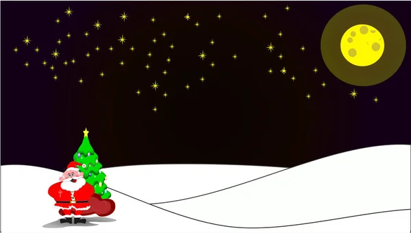 Santa Claus Nieve Bajo Luz Luna Negro Fondo Navidad — Vector de stock
