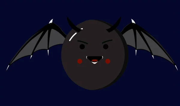 Niedliche Schwarze Dämonen Ikone Mit Fledermausflügeln — Stockvektor