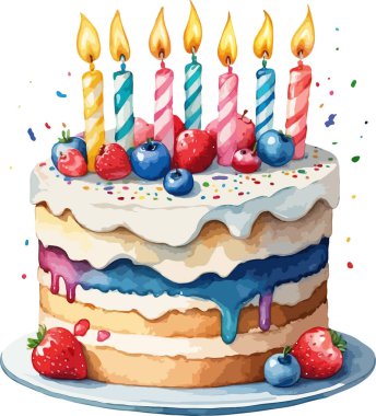 Karikatür Watercolor doğum günü pastası Clipart