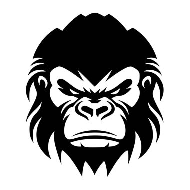 Logo için goril vahşi hayvan ya da maskot basit siyah beyaz çizimler.