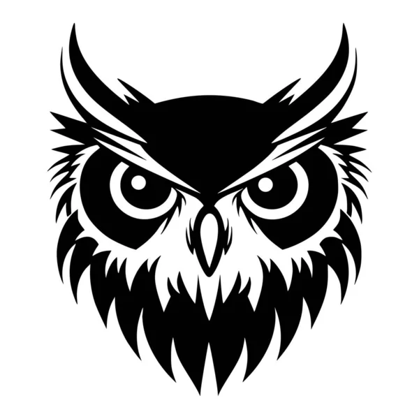 Ilustração Cabeça Coruja Animal Pássaro Preto Branco Para Logotipo Mascote — Vetor de Stock