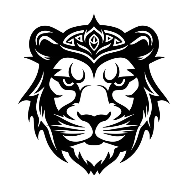 Tigre Com Coroa Cabeça Ilustração Para Mascote — Vetor de Stock