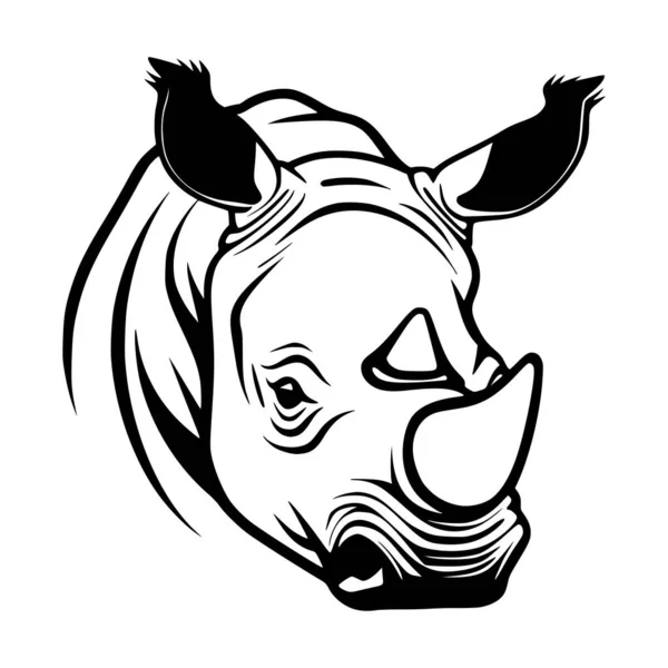 Noshörning Djur För Logotyp Enkel Illustration Skiss — Stock vektor