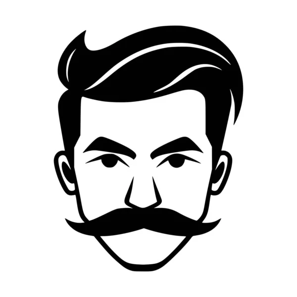 マスコットやシンボルのための口ひげとヘアスタイルのイラストを持つ男 — ストックベクタ