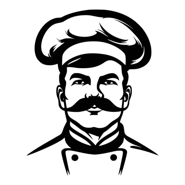 Mężczyzna Szef Kuchni Kapeluszem Wąsami Maskotka Lub Symbol Ilustracji — Wektor stockowy