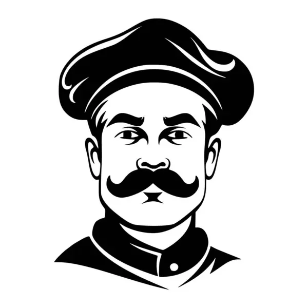 マスターシェフ シンボルやマスコットのための口ひげと帽子のイラストを持つ男 — ストックベクタ