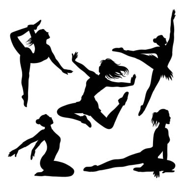 Kadın dansçı hareketi siyah siluet pozu verir