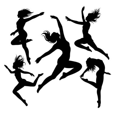 Kadın dansçı hareketi siyah siluet pozu verir