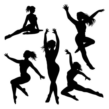 Kadın dansçı hareketi siyah siluet pozu verir