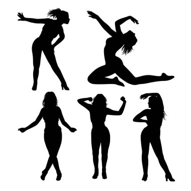 Kadın dansçı hareketi siyah siluet pozu verir