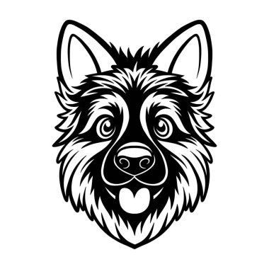Alman çoban köpeği hayvan kafası siyah beyaz çizim
