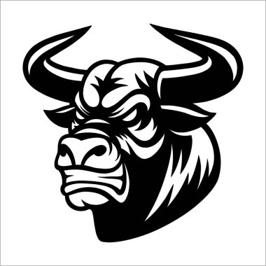 Boğa başlı baş maskotu siyah beyaz çizimler