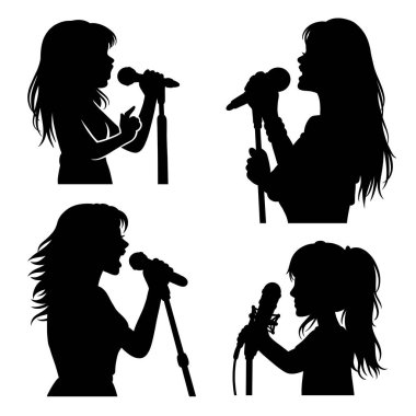 Kadın vokalist mikrofon siluetiyle şarkı söylüyor.