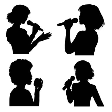 Kadın vokalist mikrofon siluetiyle şarkı söylüyor.