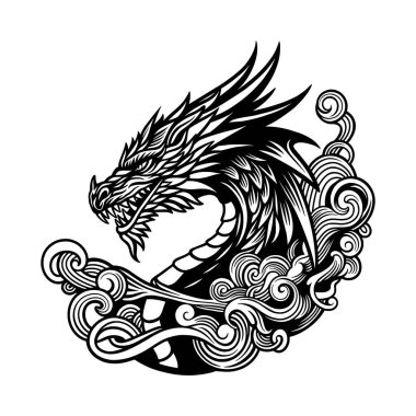 Ejder başlı maskot logosu Çin burcu çizimi