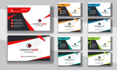 Yaratıcı, modern, temiz, çift taraflı şirket kartı şablonu, kişisel kartvizit, vektör illüstrasyonu, mesleki basit kimlik mavi, kırmızı beyaz ve siyah zarif kartvizit..
