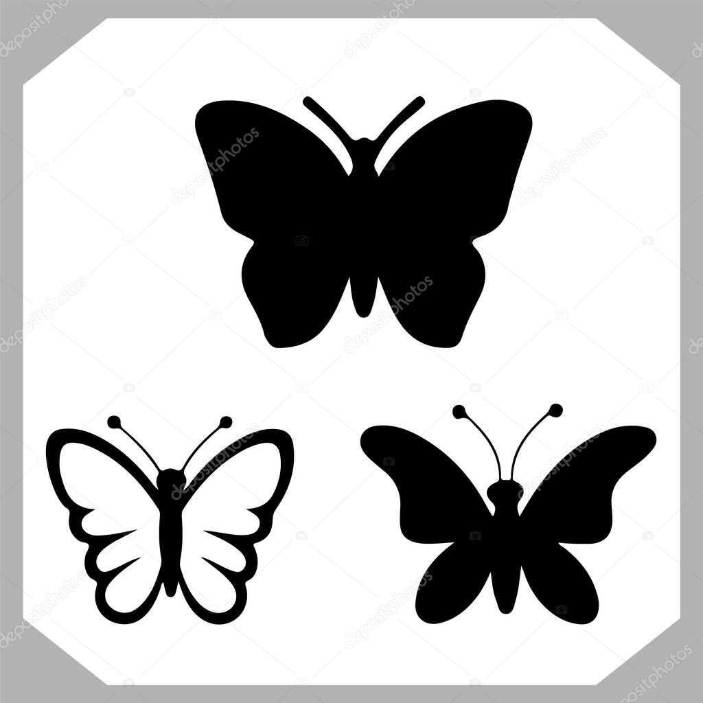 Butterfly silhouette icon, Silhouettes of butterflies, Black of funny butterflies. Insect butterfly black silhouette