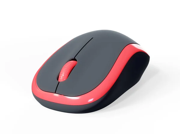 Jedna Červená Počítačová Myš Vykreslení Izolované Bílém Pozadí — Stock fotografie